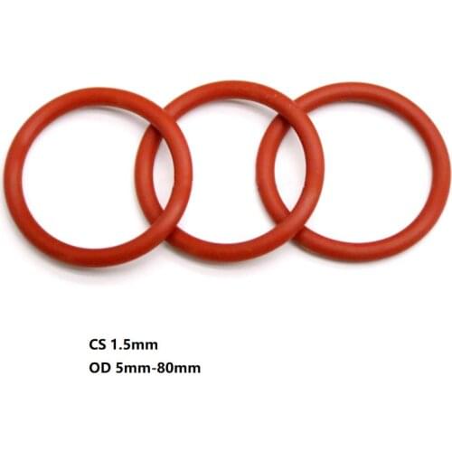 1.5 mm Silicone O-Ring Food Grade Rubber Seal Washer Red O Ring OD 5mm-80mm CS 1.5mm