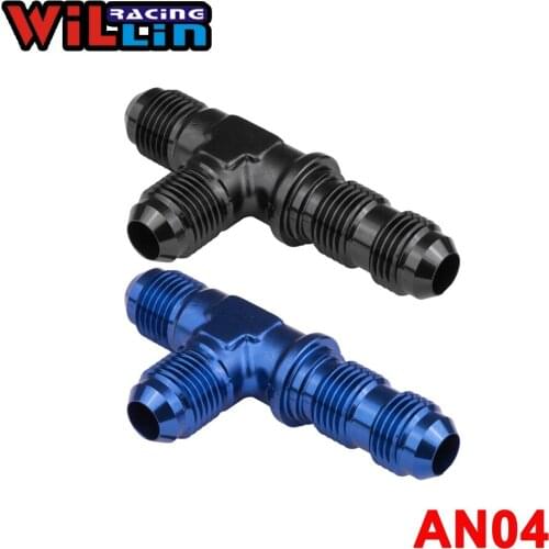 WILLIN - AN04 AN Flare Bulkhead Tee On Run Aluminum Oil Fuel Fitting Adapter Blue/Black WL804-04