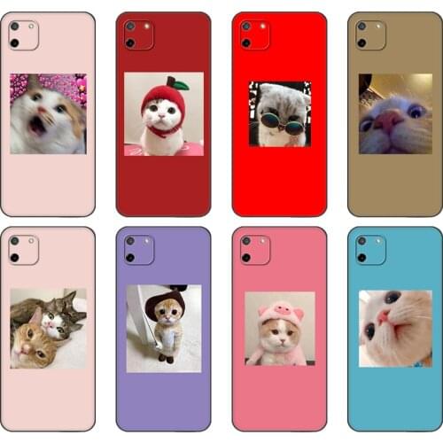 Black tpu Case For OPPO Realme C11 C20 C21 Case Back Cover Bumper Cute cat funy