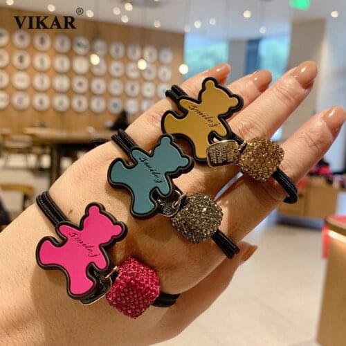 Women Sweet Bear Elastic Hair Bands Hair Ties Girls Shiny Crystal Ball Ponytail Holder Scrunchy Rubber Fashion Hair Accessories