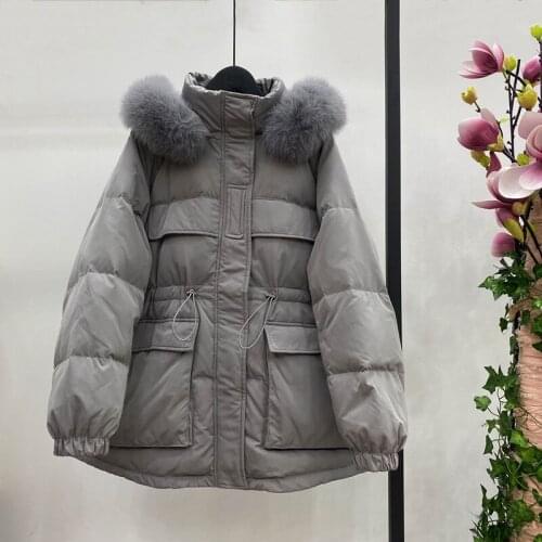 Real Natural Fox Fur 2020 New Women 90% White Duck Down Coat Female Loose Thick Warm Hooded Down Jacket Windproof Snow Outwear