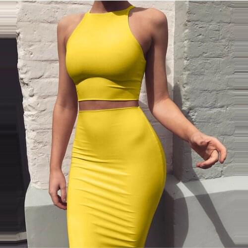 40# Sleeveless Slim Dress Women Solid Color Two-piece Tank Dress Sexy Bodycon Summer Dress 2021 Hight Waist Wrap Hip Dresses