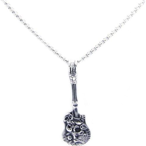 1pc Newest Cool Design Skull Guitar Pendant 316L Stainless Steel Jewelry Men Boys Rock Roll Guitar Pendant