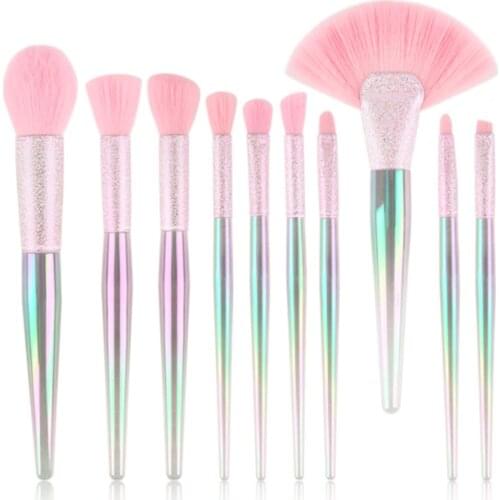 10pcs clear rainbow handle make up brushes cosmetics eyeshadow eyeliner brow high quality makeup brush