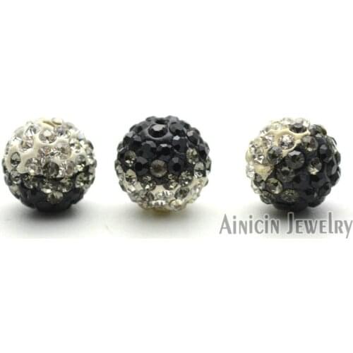 20pcs New Arrival Black and White 10mm Round Ball Rhinestone Crystal Paved Clay Beads