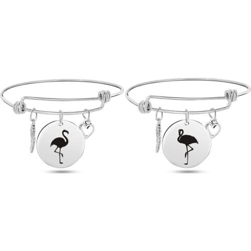 2021 Fashion Flamingo Stainless Steel Bangles Bracelet Jewelry Cute Angel Wing Heart Pendants Bracelets For Women Girls