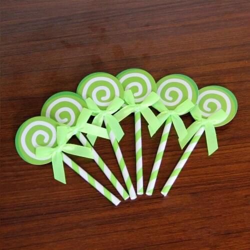 6PCS/Lot Green Girls Lollipop Cupcake Wrappers Cake Toppers Decoration Baby Shower Kid Birthday Party Decor Event Party Supplie