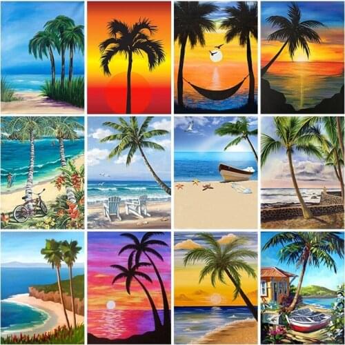 Diy Coconut Tree 5D Diamond Painting Full Square Drill Scenic Diamond Embroidery Cross Stitch 3D Mosaic Kits Wall Art Home Decor
