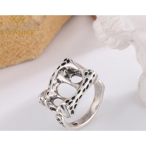 XIYANIKE 925 Sterling Silver High Quality Irregular Rectangle Stone Hollow Ring Female Trendy Creative Jewelry Party Customized