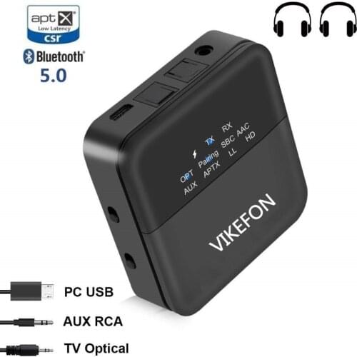 Bluetooth 5.0 Audio Transmitter Receiver & AUTO ON Adapter for TV/Car SPDIF/3.5mm & Display Screen aptX HD, aptX LL, Low Latency