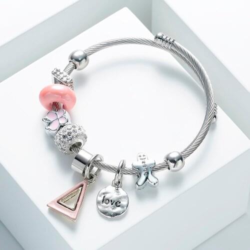 Meyfflin Triangle Silver Charm Bracelet Femme Punk Crystal Beaded CuffBracelets & Bangles Women Fashion DIY Love Jewellery 2020