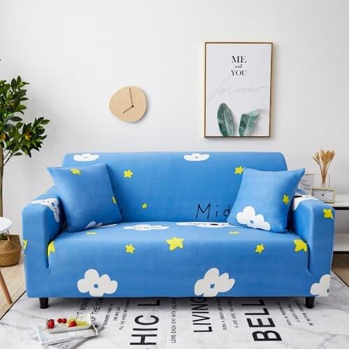 Thumbedding Clouds Sofa Cover For Living Room Stars Cute Simple Fresh Stretchable Durable Throw Blue Couch Cover Washable