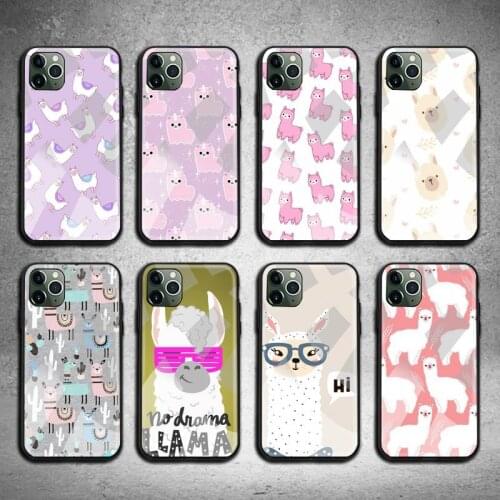 Llama Alpaca pattern Phone Case Tempered Glass For iPhone 12 11 Pro Max Mini XR XS MAX 8 X 7 6S 6 Plus SE 2020 cover