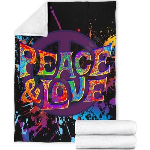 Colorful Paint Peace Sign Love Fleece blanket dog printed Wearable Blanket Adults For Kids Warm Sherpa Blanket