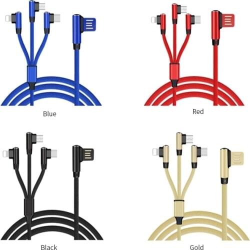 Double-sided blind plug USB one tow three data cable 1.5m double elbow mobile game three-in-one charging gift data cable 5 pack