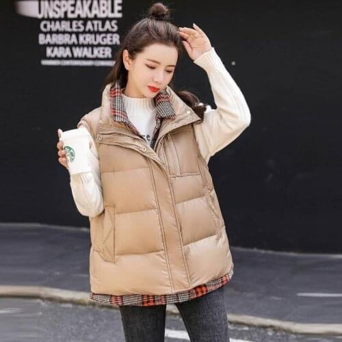 European Station Fashion Plaid Stitching Fake Two-Piece Eiderdown Outerwear Vest Female Autumn and Winter New Style Vest Fashion