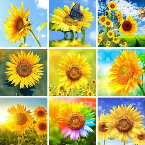 HUACAN Full Square Diamond Painting Sunflower Rhinestone Kit Sale Diamond Embroidery Flower Diamond Mosaic Handicraft Home Decor