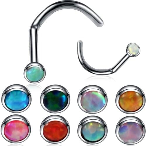 1 PC G23 Titanium Nose Wing Puncture Rings and Studs with Opal Stone Nostril Earrings Piercing Body Jewelry for Women Teens