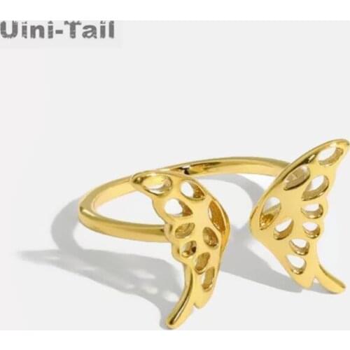 Uini-Tail new hot sale 925 sterling silver glossy butterfly open ring fashion trend personality creative hollow butterfly ring