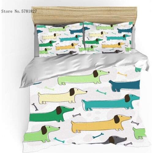 2/3 Pieces Dachshund Sausage Dog Bedding Set 3D Print Pet Dog Duvet Cover Lovely Animal Cartoon Bed Quilt Cover (No Sheets)