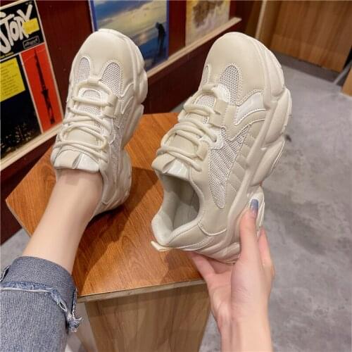 Autumn New Comfortable Breathable Women Dad Shoes Fashion Platform Mesh Stitching Lace-up Sneakers Women Casual Shoes
