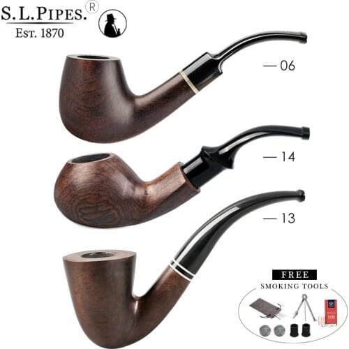 ▂ξ Smoker Smoking Pipe Handmade Ebony Wood Root Smoking Pipes Bent Design Gift Box and Free Accessories Freeshipping
