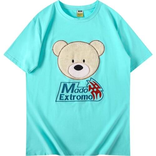 Oversized Summer Men T-shirt High Street Casual Loose T shirt Men Drop Shoulder Cotton Tees Tops Bear Printing Good Quality New