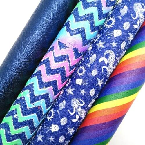 Twinkling Twinkling Arrow Mermaid Stripes Printed Glitter Fabric Leather Synthetic Faux leather Felt Backing 21X29CM KM581