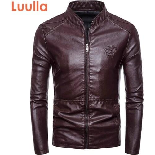 Luulla Men 2020 Spring Casual Motor Pilot Leather Jackets Coat Men Fashion Stand Collar Faux Leather Jacket Coats Men 4XL Plus