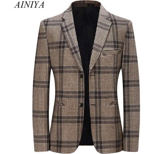 AI NI YA Brand Men Blazers Built in Pocket Mens Slim Fit Casual Blazer Jackets Retro Luxurious Fashion Suit Male