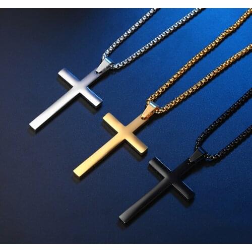 Male Men Christian Cross Pendant Necklace Chain Black Silver Color Stainless Steel Fashion Jewelry Christmas Gift