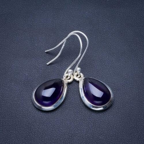 Natural Amethyst Handmade Unique 925 Sterling Silver Earrings 1.5" B2201