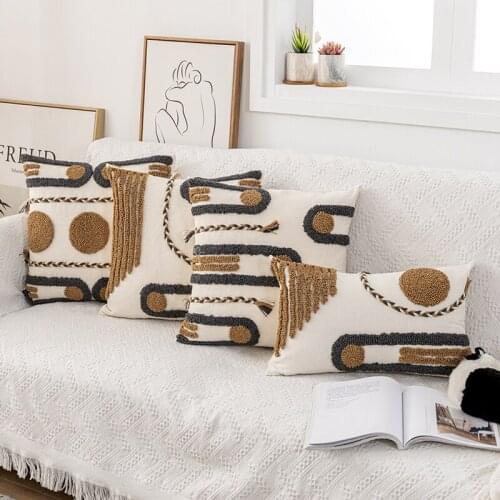 Boho Style Cushion Cover 45x45cm/30x50cm Cotton Pillow Cover Coffee Loop Tufted for Home Decoration Living Room Bedroom
