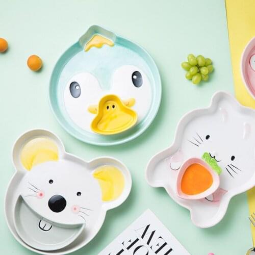 2021 New Childrens Cartoon Hand-painted Creative Cute Eating Ceramic Dinner Plate Set