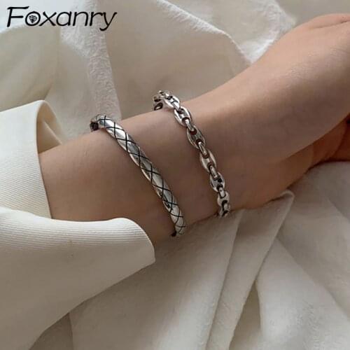 Foxanry Summer New 925 Sterling Silver Bracelet Fashion Creative Hollow Geometric Vintage Punk Hiphop Party Jewelry Gifts