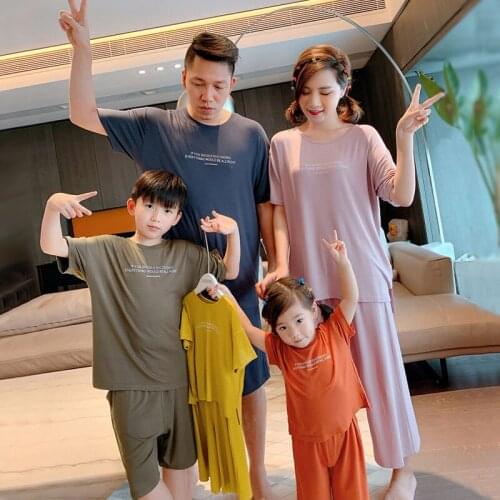 Parent child pajamas mother daughter family three four summer girls' air conditioning suit boys' modal home suit
