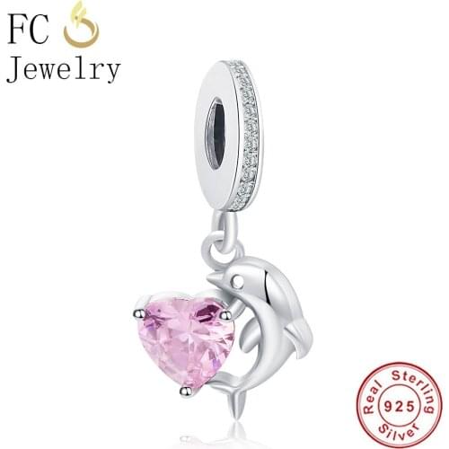 FC Jewelry 925 Sterling Silver Animal Heart Dolphin Charm Pendant Beads Fits Original Brand Charms Bracelet Bangles Berloque