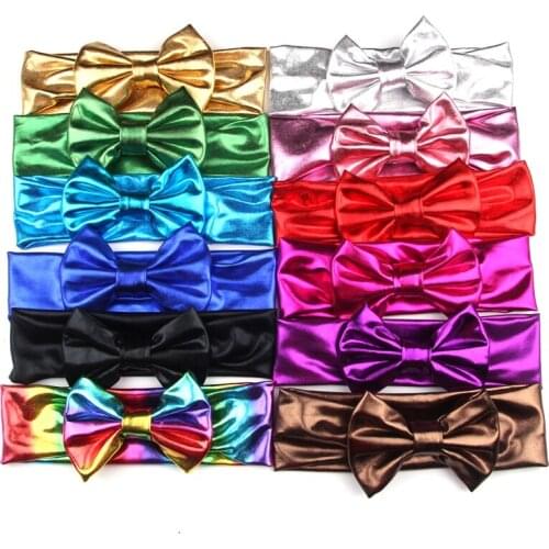 Glitter Metallic Bow Headband For Girls NEW Solid Elastic Hair Bands Hair Accessories Kids 4'' Big Bow Headbands Hair Bows