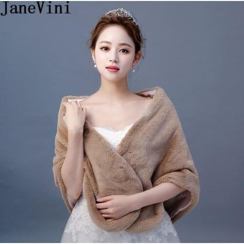 JaneVini Camel Color Party Faux Fur Bolero Hochzeit Women Evening Wedding Coat Fur Wrap Bridal Capes Stole Shawl Winter 2019