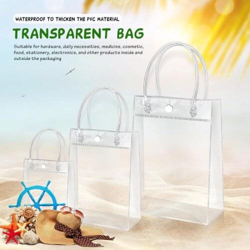 Transparent PVC Tote Bag With Snap Makeup Items Cosmetic Bag Gift Bag Portable And Stylish Beach Home Storage Bag