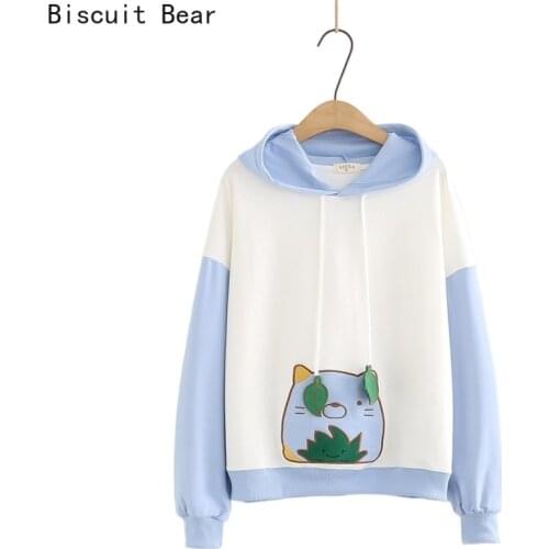 Women Cartoon Embroidery Patchwork Pullover Hoodies With Ears Fashion Casual Cotton Hooded Sweatershirt 2021 Spring New Clothes