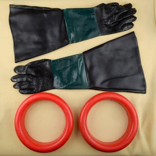 1 Pair Heavy Duty Labour Work Gloves With Holders For Sand Blasting Cabinet Sandblaster 60cm/24" Replacement