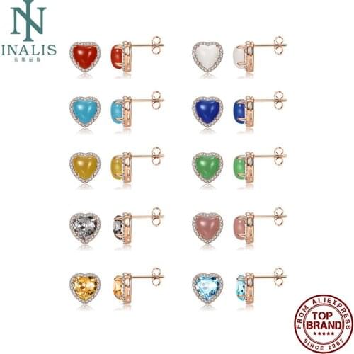Earrings For Women Natural Stone Pretty Heart Copper Stud Earrings Inlay Cubic Zircon Fashion Jewelry 10 Colors Hot Sale Earring