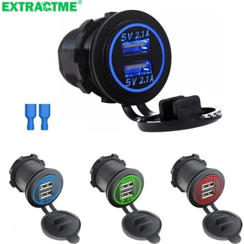 Universal Dual USB Charger Socket Power Outlet Adapter 4.2A Car Lighter 12V Splitter for Motorcycle Auto Truck ATV Boat