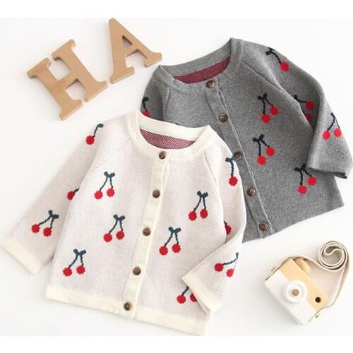 Spring Baby Girls Sweater Infant Girl Wear Sweet Cherry Pattern Knitted Jacket Wool Boys Clothing Cardigans Children Coat 0-24M