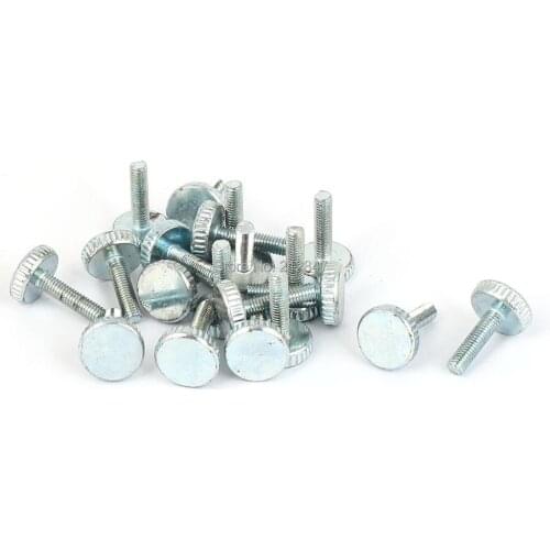 M3x12mm Thread Carbon Steel Knurled Round Head Thumb Screws Silver Blue 20pcs