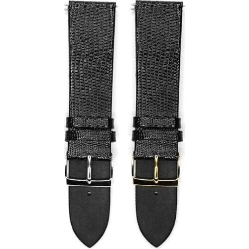 YQI Lizard Calf Genuine Leather Watch Strap 22mm Watchband Thin Black Stainless Steel Buckle Watch Belt Mens