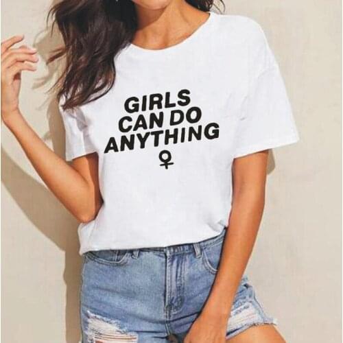 Girls Can Do Anything Letter Printing Womens T-shirt Summer Casual Harajuku Cotton Tees Fashion Plus Size Round Neck T-shirts