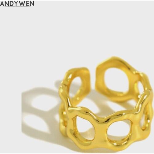 ANDYWEN New 925 Sterling Silver Circle Chain Resizable Rings 2020 Adjustable Rings Women Fashion Jewels Openwork Hollow Jewelry