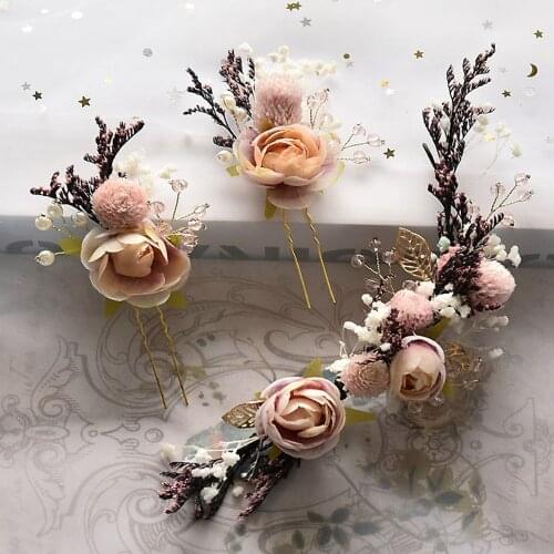 Bridal Dried Flower Headdress Lace Pearl Hairpins Fashion Women Headwear Elegant Hair Jewelry Wedding Supplies Hair Accessories